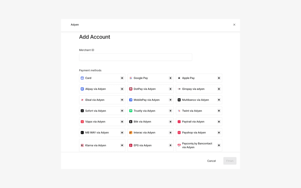 Example of adding a merchant account